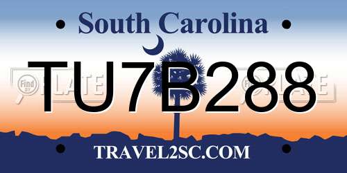 TU7B288 South Carolina License Plate