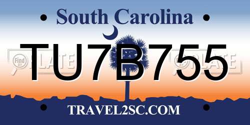 TU7B755 South Carolina License Plate
