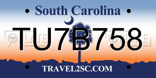 TU7B758 South Carolina License Plate