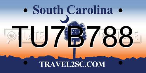 TU7B788 South Carolina License Plate