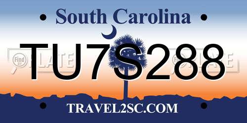 TU7S288 South Carolina License Plate