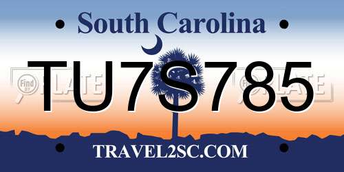 TU7S785 South Carolina License Plate