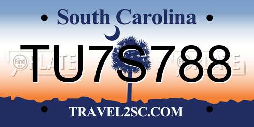 TU7S788 South Carolina License Plate