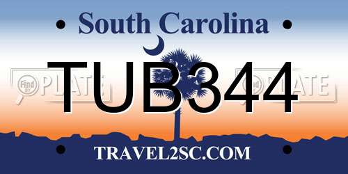 TUB344 South Carolina License Plate