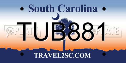 TUB881 South Carolina License Plate