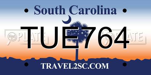 TUE764 South Carolina License Plate
