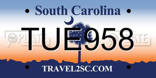 TUE958 South Carolina License Plate