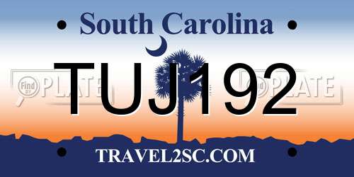 TUJ192 South Carolina License Plate