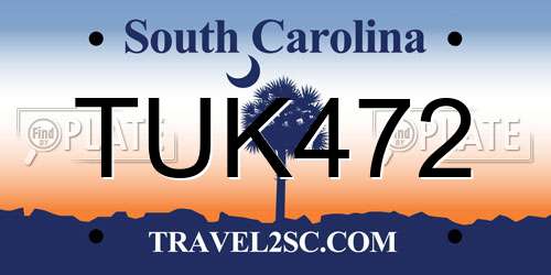TUK472 South Carolina License Plate
