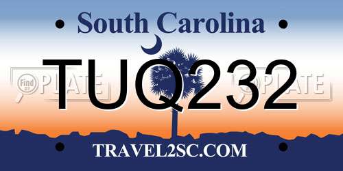 TUQ232 South Carolina License Plate