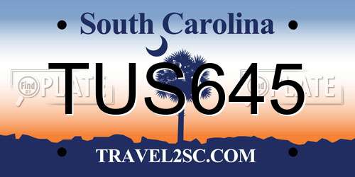 TUS645 South Carolina License Plate