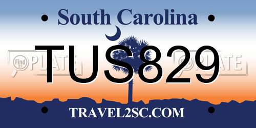 TUS829 South Carolina License Plate