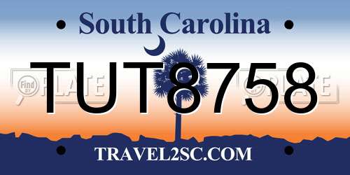TUT8758 South Carolina License Plate