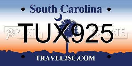 TUX925 South Carolina License Plate