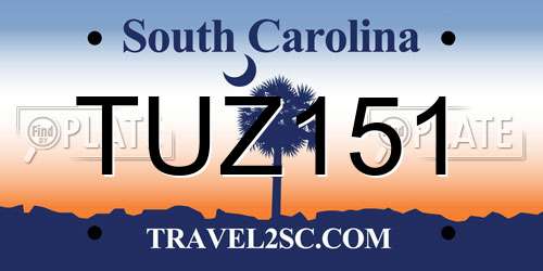 TUZ151 South Carolina License Plate