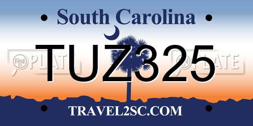 TUZ325 South Carolina License Plate