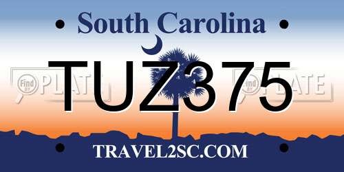 TUZ375 South Carolina License Plate