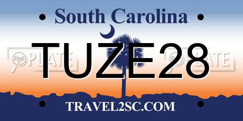 TUZE28 South Carolina License Plate