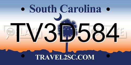 TV3D584 South Carolina License Plate