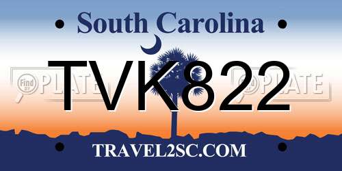 TVK822 South Carolina License Plate