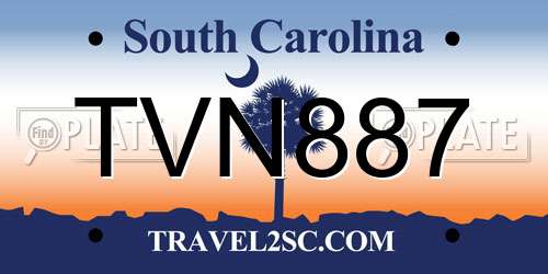TVN887 South Carolina License Plate