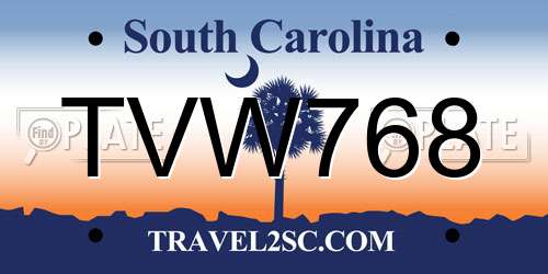 TVW768 South Carolina License Plate