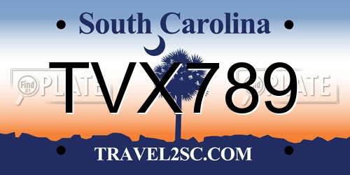 TVX789 South Carolina License Plate