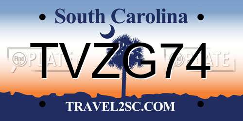 TVZG74 South Carolina License Plate