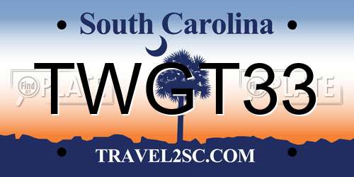 TWGT33 South Carolina License Plate