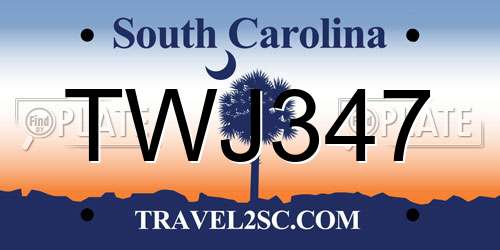 TWJ347 South Carolina License Plate