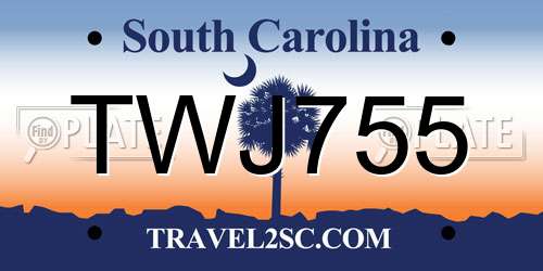 TWJ755 South Carolina License Plate