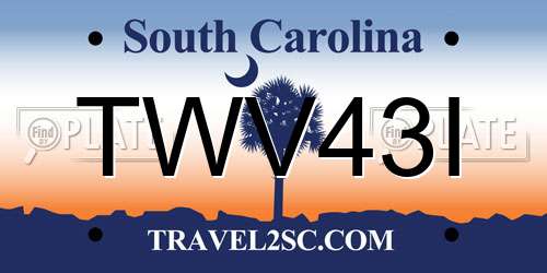 TWV43I South Carolina License Plate