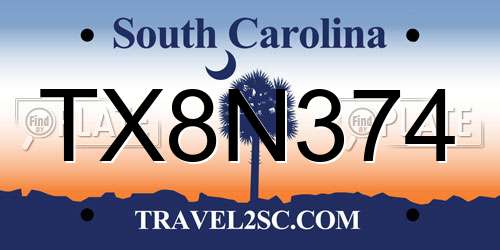 TX8N374 South Carolina License Plate