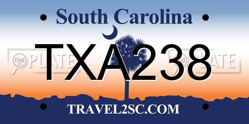 TXA238 South Carolina License Plate