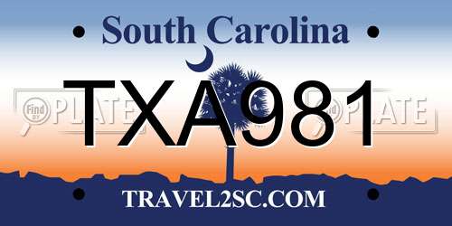 TXA981 South Carolina License Plate