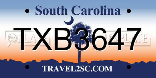 TXB3647 South Carolina License Plate