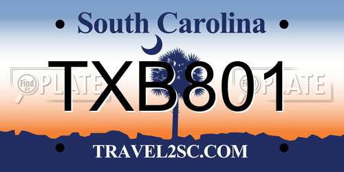 TXB801 South Carolina License Plate