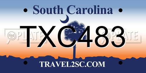 TXC483 South Carolina License Plate