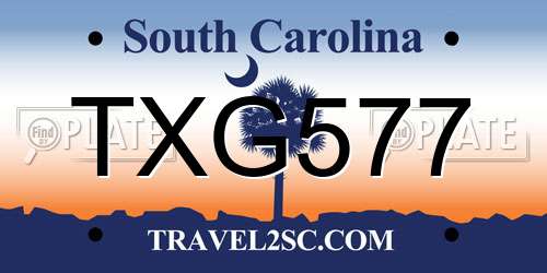 TXG577 South Carolina License Plate