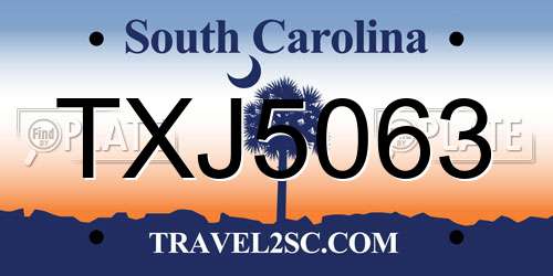 TXJ5063 South Carolina License Plate