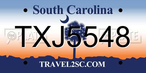 TXJ5548 South Carolina License Plate