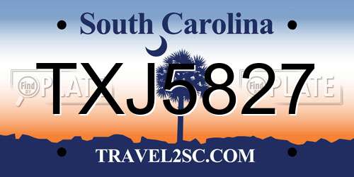 TXJ5827 South Carolina License Plate