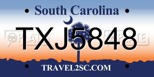 TXJ5848 South Carolina License Plate