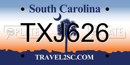 TXJ626 South Carolina License Plate