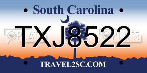 TXJ8522 South Carolina License Plate