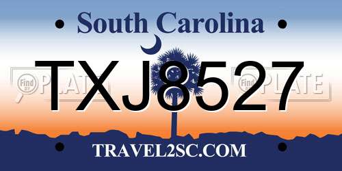 TXJ8527 South Carolina License Plate