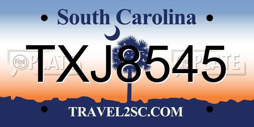 TXJ8545 South Carolina License Plate