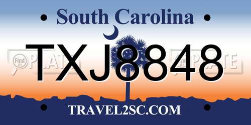 TXJ8848 South Carolina License Plate