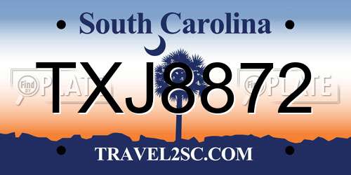 TXJ8872 South Carolina License Plate