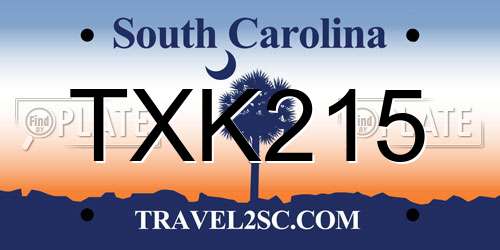 TXK215 South Carolina License Plate